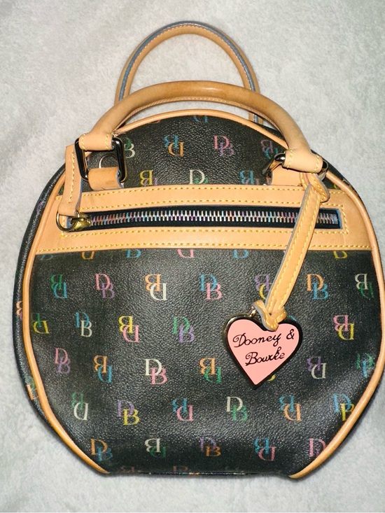 Dooney & Bourke Handbags - Vintage Dooney & Bourke Black Multicolor DB Logo Mini Satchel with Tan Trim